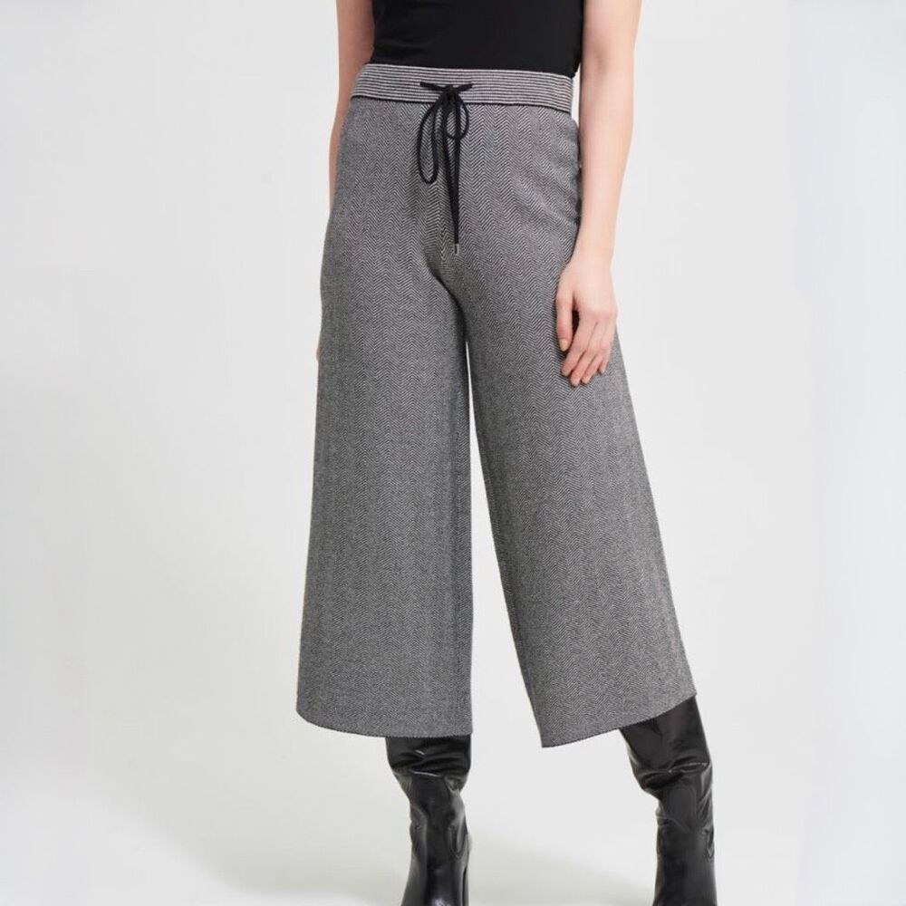 Joseph Ribkoff Goucho Pants Herringbone Large Black White 213920